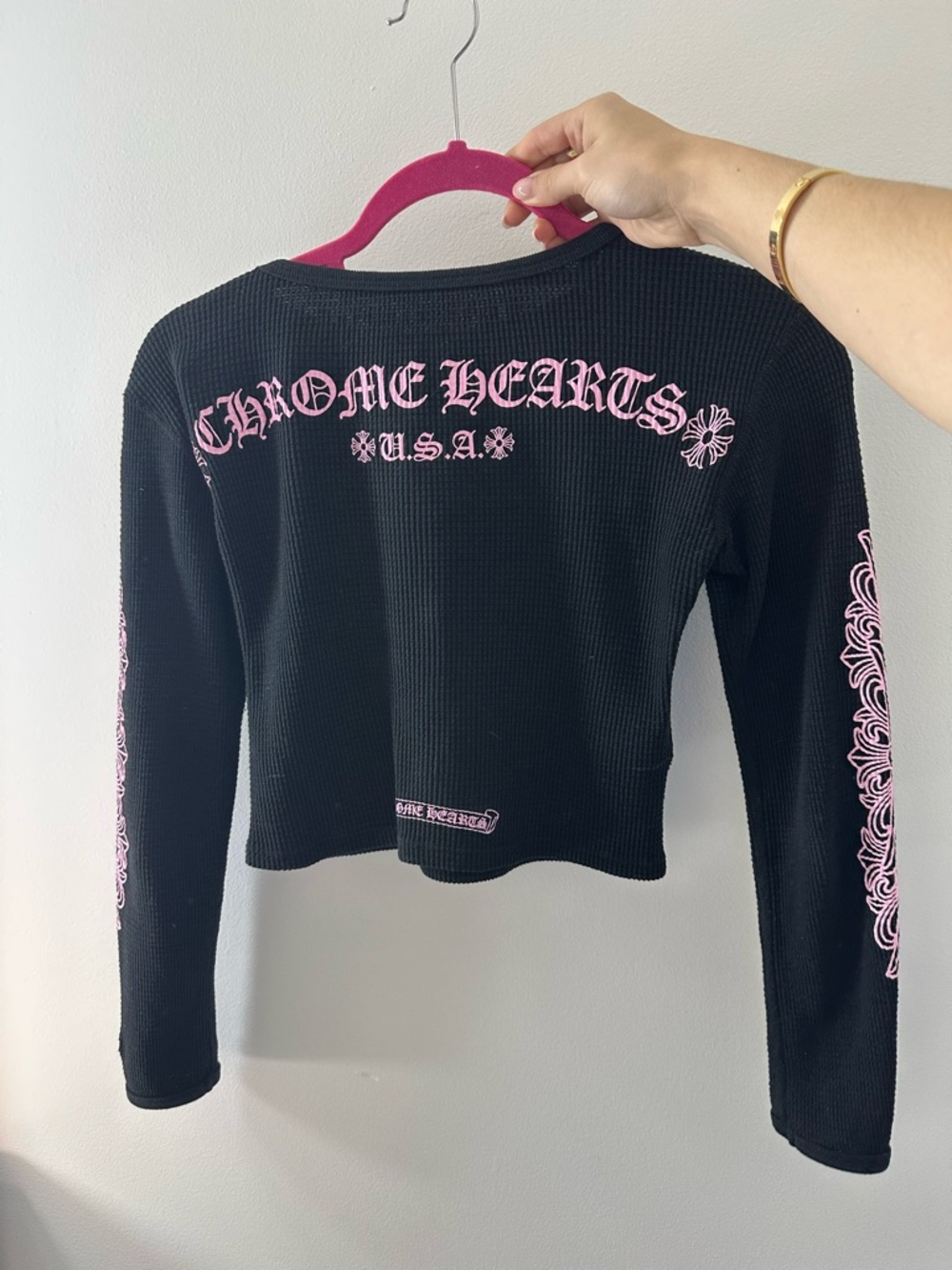 Chrome Hearts Black Long Sleeve Thermal Top with Pink Logo Details - Picture 6 of 12